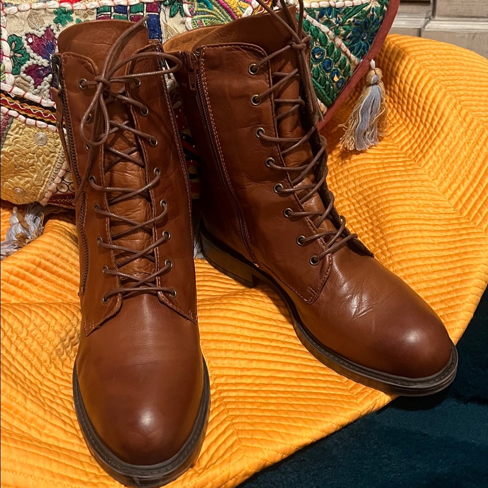 Miz Mooz Brown Lace Up Ankle Moto Combat Boots Size 10.5 - 11, EU 42